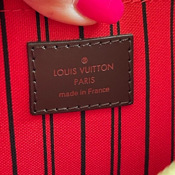 Louis Vuitton Damier Ebene Canvas Neverfull Pouch Red Interior (116630-1) - Picture 6 of 7